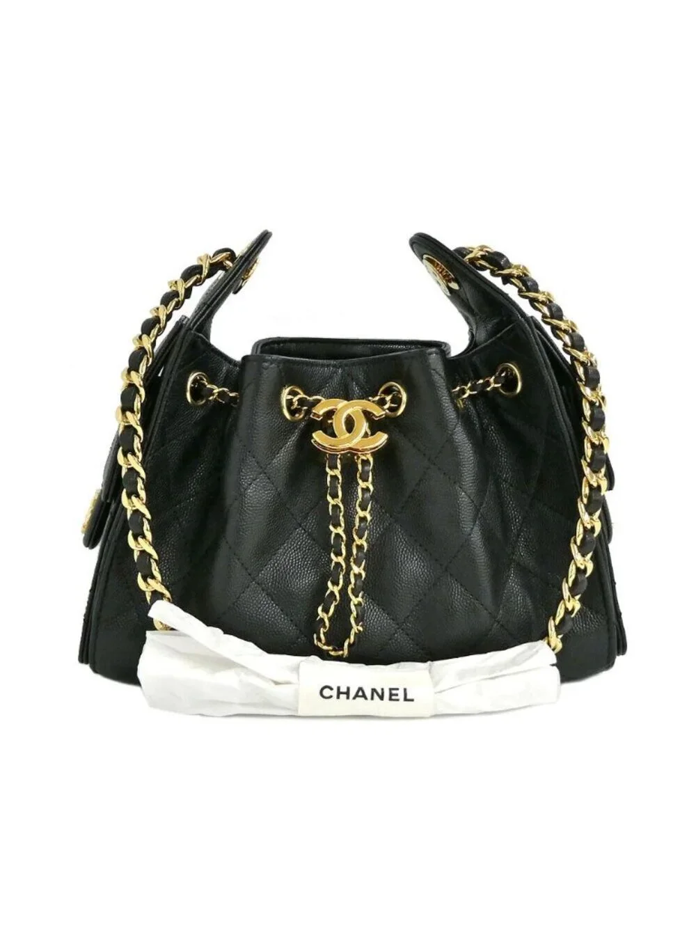 Chanel 25 Mini Handbag Caviar Leather Black Gold